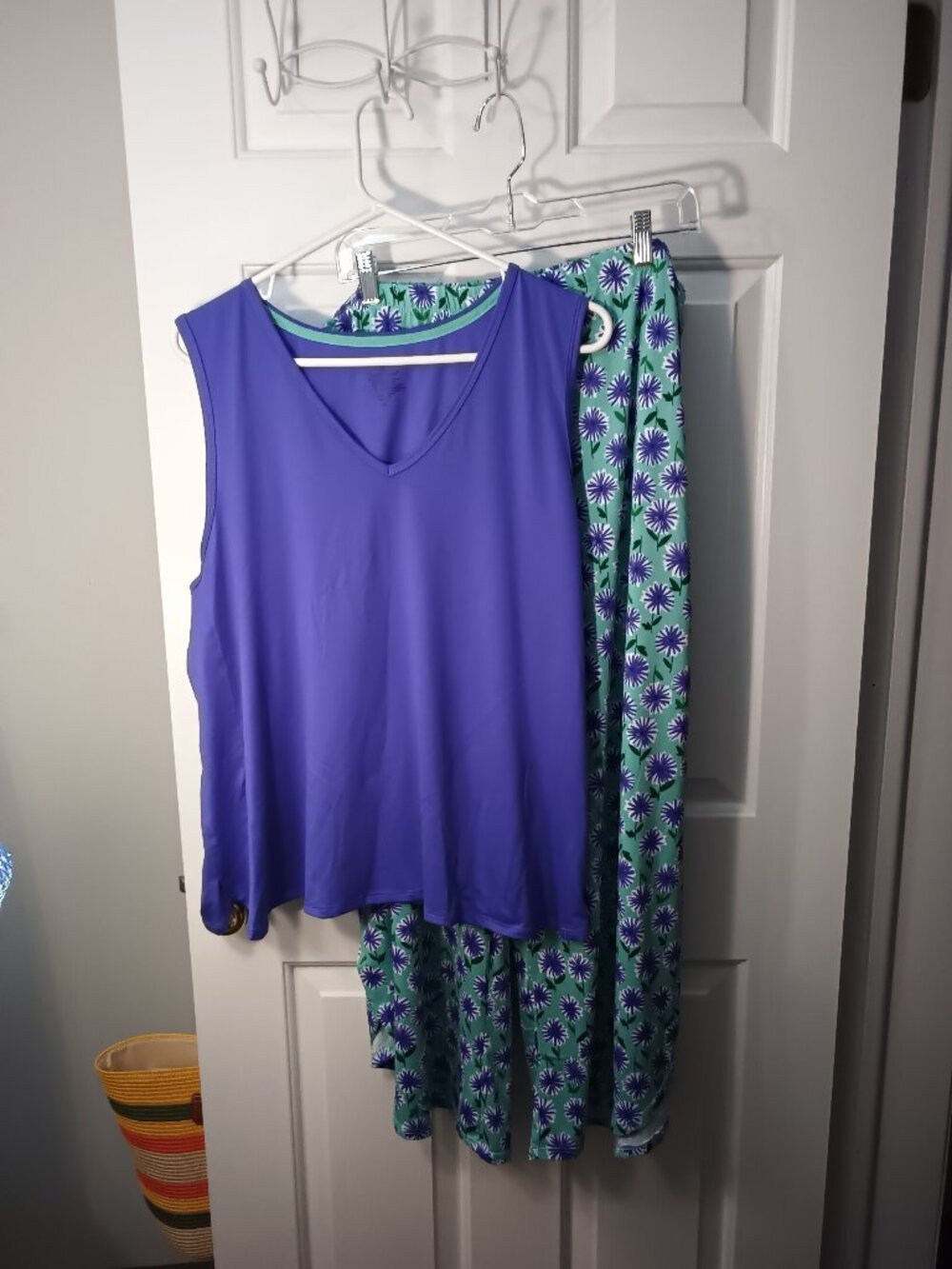 Cuddl Duds Purple Tank Top and Green Floral Lounge Pants Pajama Set